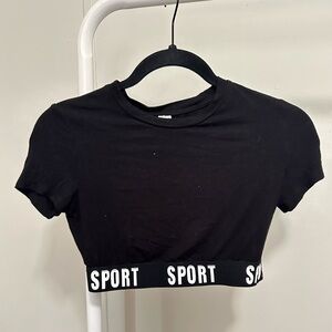 SHEIN Black Crop top with White “Sport” size 11-12Y